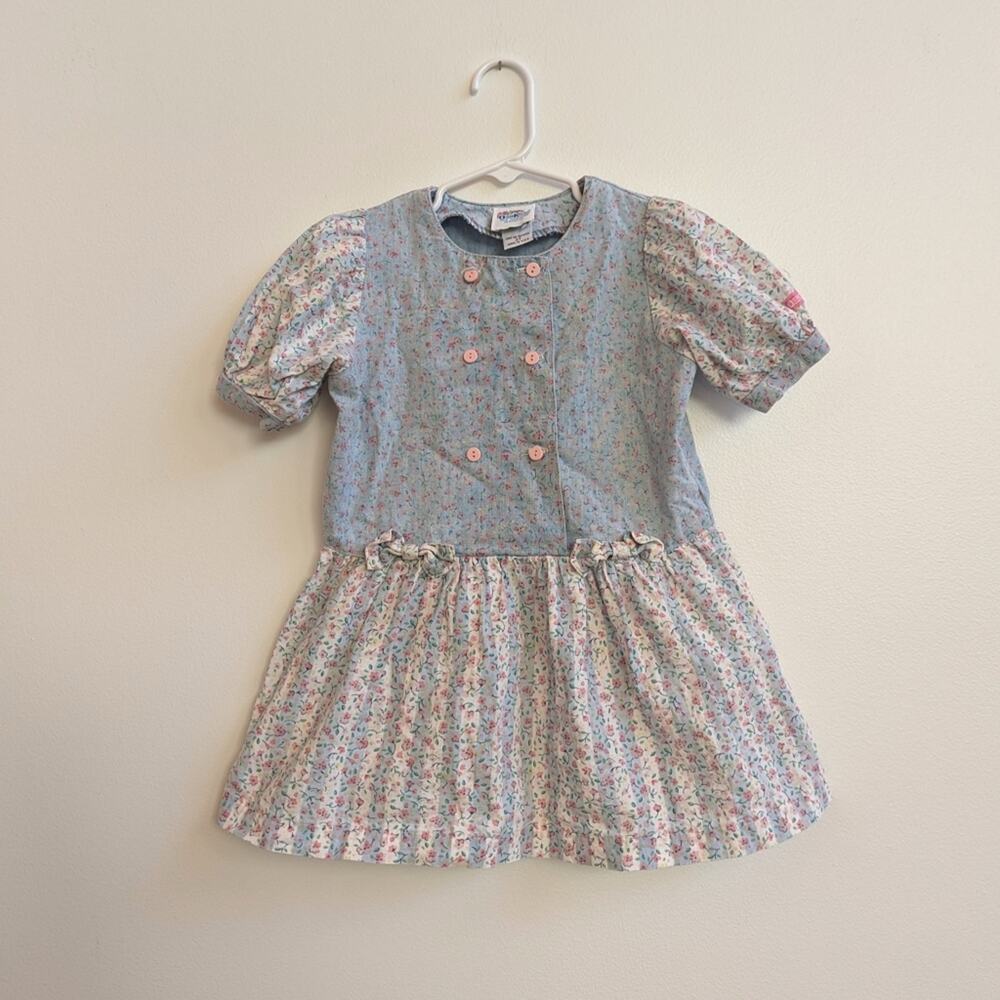 Vtg 90s Oshkosh B'gosh 3T Floral Dress Blue Dainty